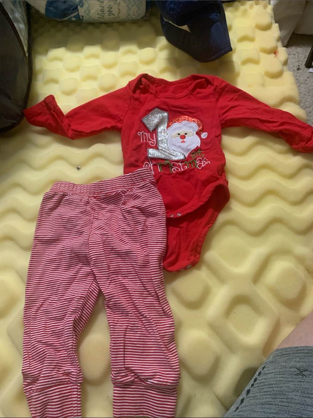 Red Baby Christmas Bodysuit and Striped Pants Set